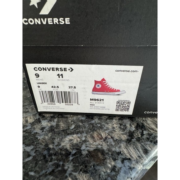Converse Chuck Taylor All Star Hi Top Canvas Shoe Red M9621 Sz 9 Men 11 Lady - Picture 6 of 6